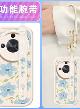 蓝色花瓣适用荣耀X60手机壳华为荣耀x50/x40i小羊皮X30/x30i新款x50GT腕带斜挎挂绳x20/20se/x10女款9x可背8x