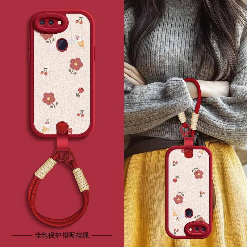 草莓小花适用oppor17pro手机壳r15标准版保护套oppor15梦境版oppor11s新款r17oppo春夏斜挎挂绳r11女款可背