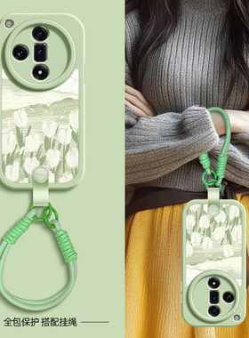 绿色风景适用oppofindx7手机壳findx6pro保护套find x5新款findx3春夏新年挂绳可背findx7ultra女款oppo网红