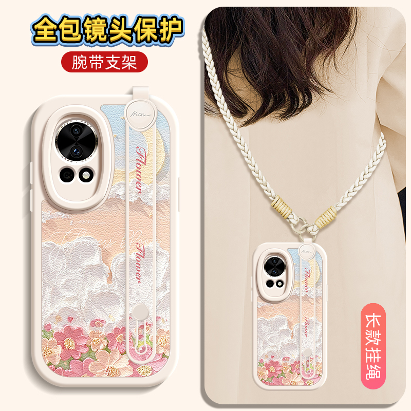 油画花朵适用华为nova13手机壳nova11pro保护套nove10新款novo12ultra腕带斜跨挂绳12活力版10z女款11SE网红u