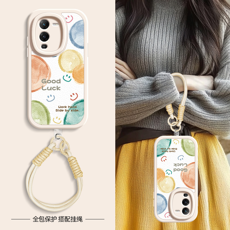 气泡笑脸适用vivos16手机壳s15pro小羊皮s12/10/9/7新款s1/s7t/9e/15e/16e秋冬斜挎挂绳新年vivo女款网红硅胶