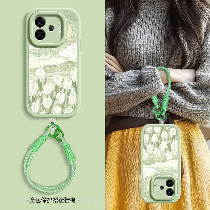 郁金香适用iqooz10turbo手机壳vivoiqooz9小羊皮iqooz8/z8x/z7/z7i/z6/z5/z5x新款iqoou3/u1卡通挂绳夏天