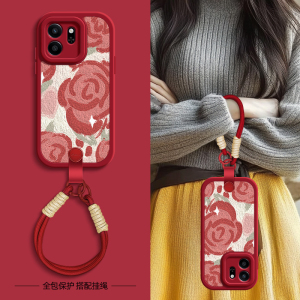 油画红花适用荣耀play9t手机壳play6t/6tpro保护套华为麦芒30/11/10se秋冬新年挂绳可背荣耀play5活力版硅胶