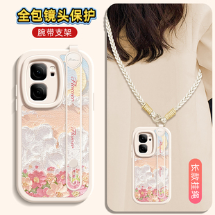 油画花朵适用iqooneo9pro手机壳vivoiqooneo8保护套Neo7/6/5/3新款5se活力版5s女款9spro+腕带斜跨挂绳可背