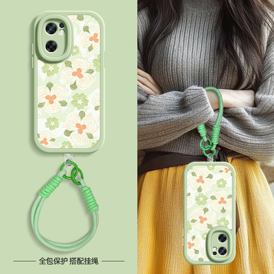 米底绿花适用opporeno7手机壳Reno6pro小羊皮reno5/4/3新款5K春夏斜挎挂绳可背4se女款5G软壳oppo网红硅胶