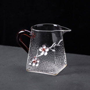 日式锤纹公道杯 玻璃分茶器 加厚大号套装耐热手工功夫公杯茶漏