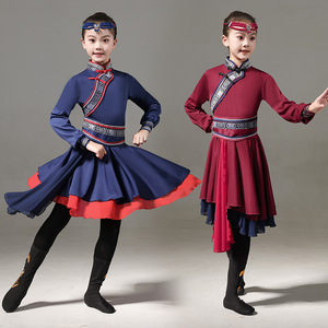 儿童蒙古族舞蹈服装少数民族风幼儿草原蒙古裙袍六一演出服装女童