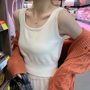 小吊带背心女夏外穿内搭性感打底衫 方领针织无袖 白色美背紧身上衣