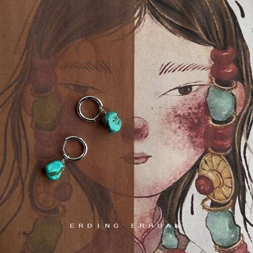 尼泊尔藏式手作绿松石民族风耳环