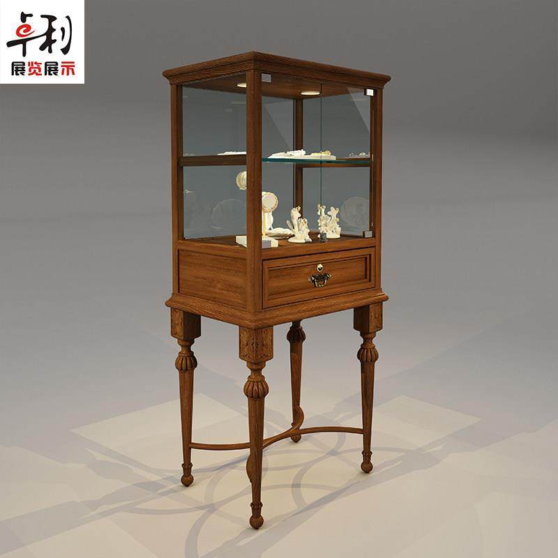 精品珠宝饰品玻璃中岛展示柜复古实木烤漆柜高端博物馆陈列柜定制