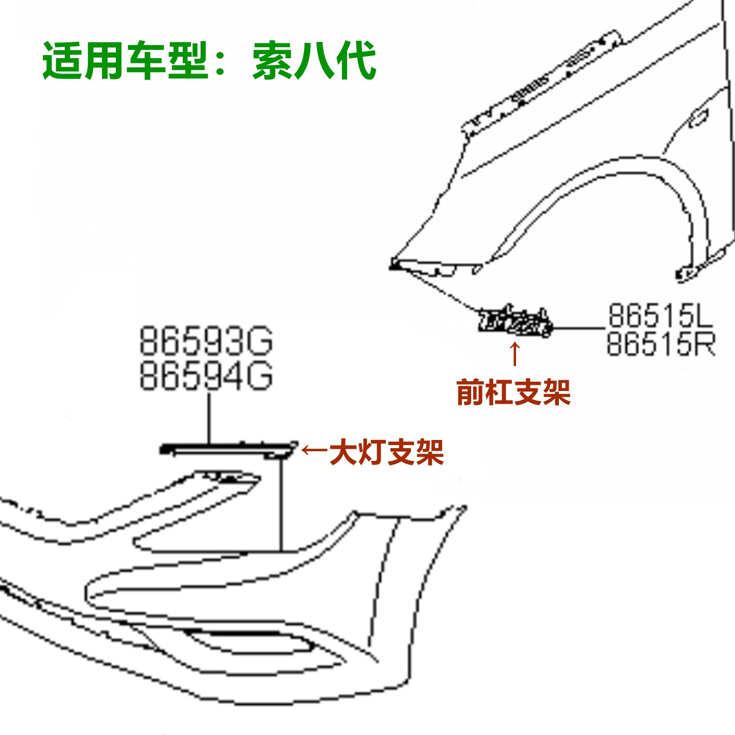 索纳塔八代前杠支架11-16款索8代大灯支架杠托架卡扣叶子板卡子原