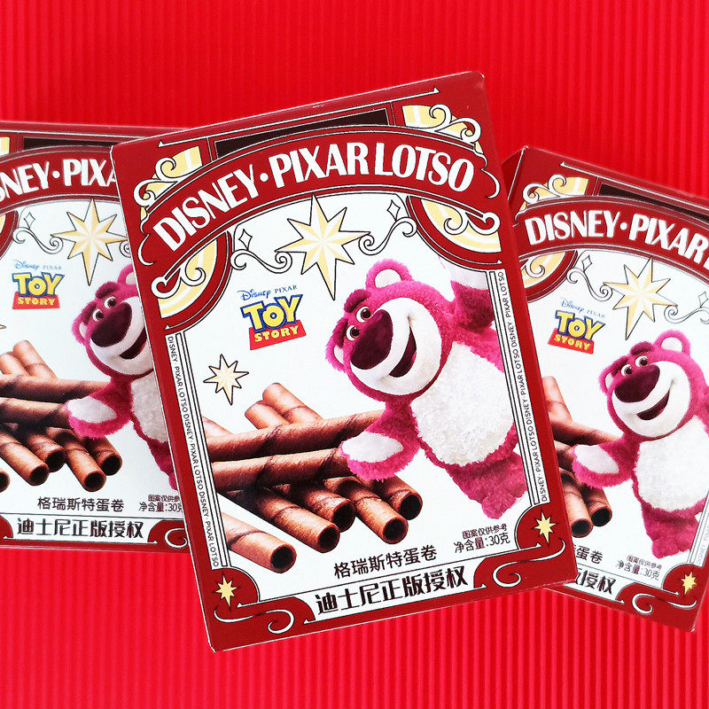 迪士尼草莓熊卡布奇诺味蛋卷30g盒装饼干休闲零食品满月回礼零食