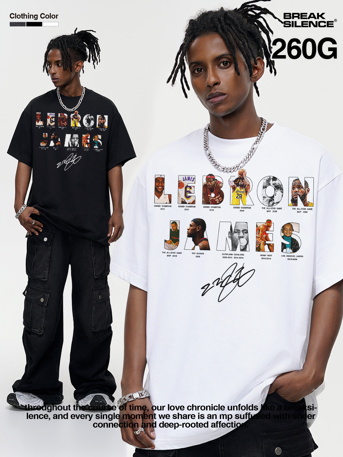 詹姆斯james美式重磅篮球直喷印花短袖t恤男跨境纯棉小领口圆领潮