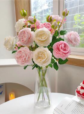 玫瑰仿真假花客厅装饰绢花卉摆设餐桌干花摆件轻奢高端高级仿生花