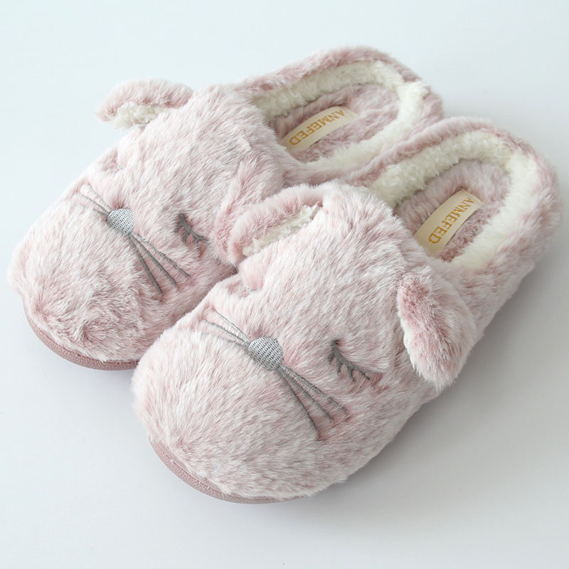 女士秋冬时尚居家室内毛绒加厚底保暖棉拖鞋防滑居家办公卡通拖鞋