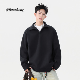 山东寂寞即墨卫衣男款宽松落肩立领长袖2025新款冬季男生加绒上衣