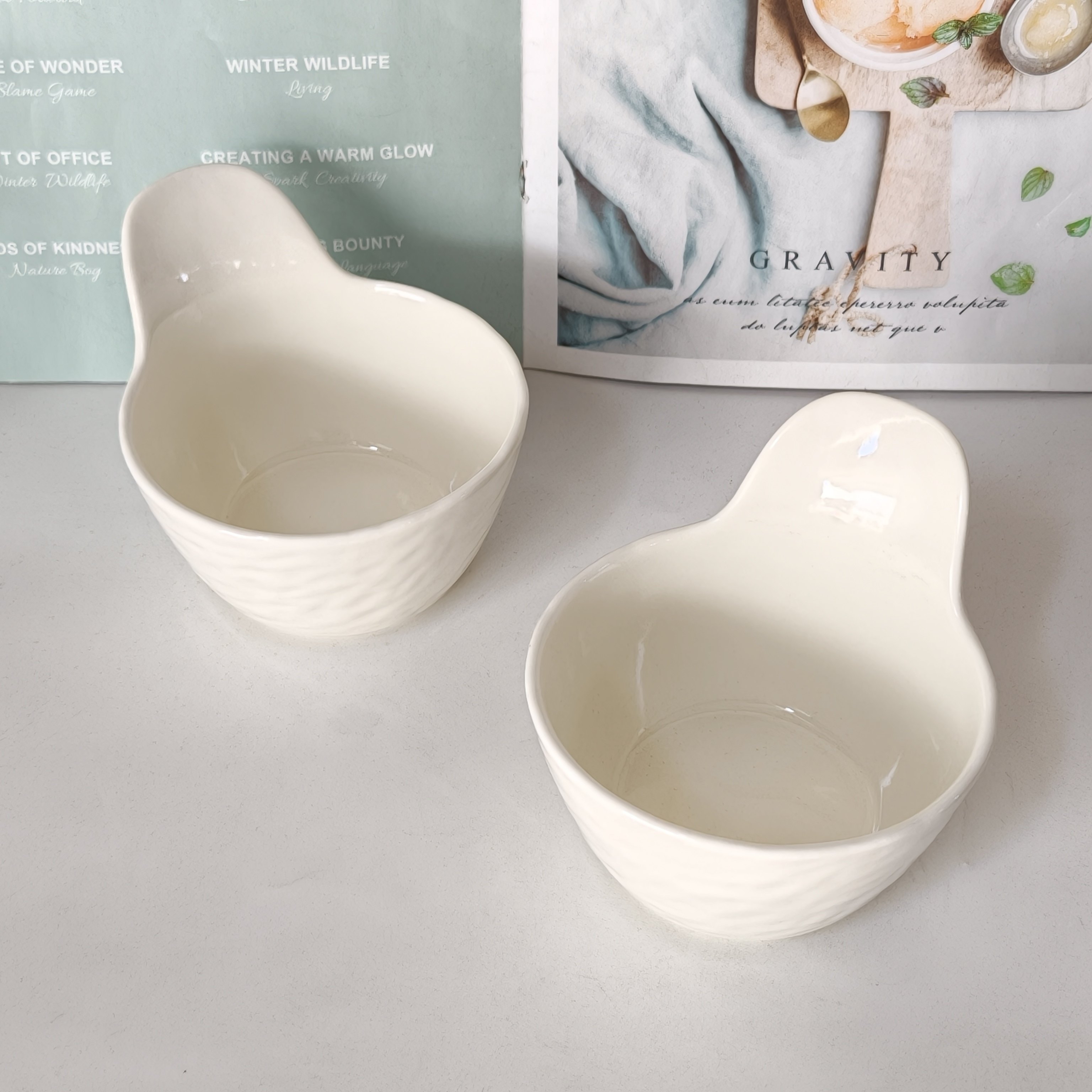 陶瓷柄碗米黄沙拉创意带手柄浇汁蘸料碗火锅调料碗小吃碗4.5英寸