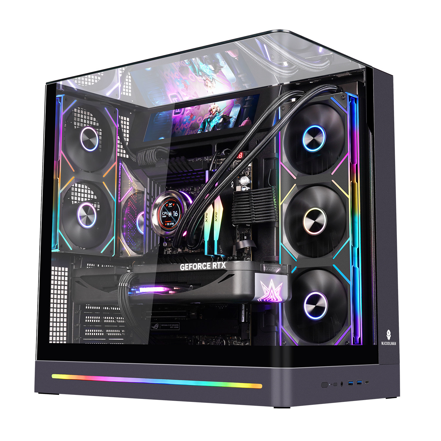 玩嘉问界PLUS曲面玻璃海景房机箱电脑ATX/360水冷/背插/TypeC灯条图片