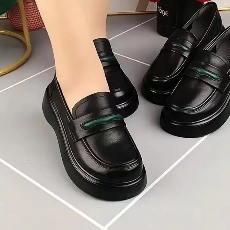 乐福鞋女真皮厚底英伦风小皮鞋2025春秋新款松糕单鞋一脚蹬工作鞋