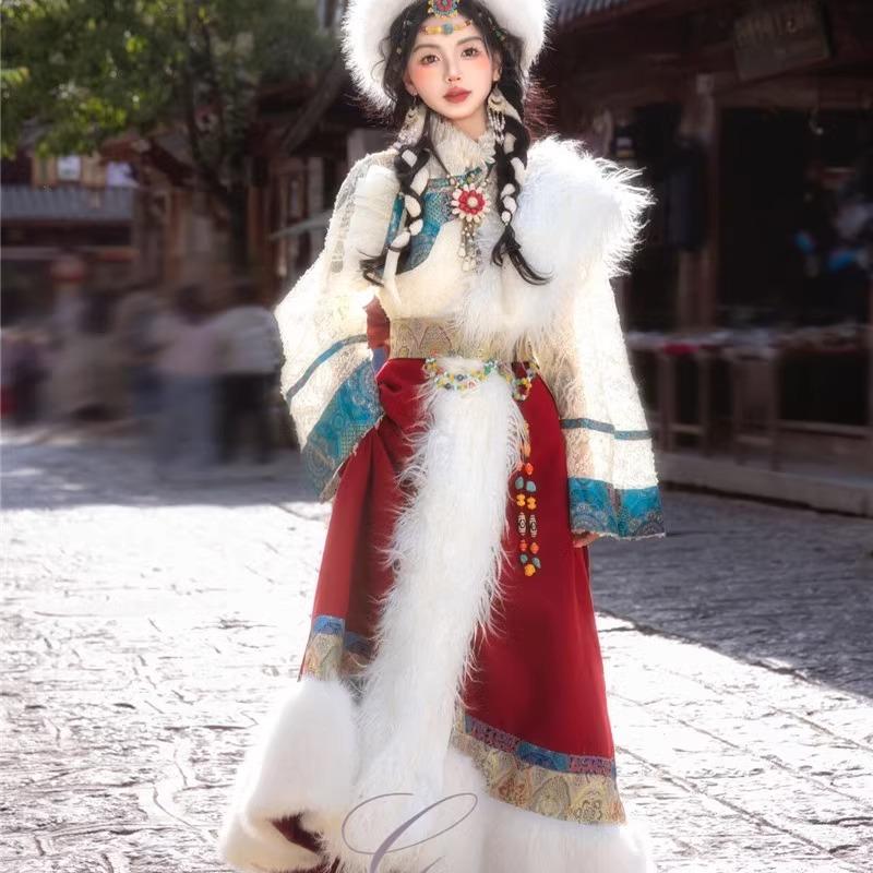出租秋冬季藏族服装新款藏袍少女民族舞蹈演出服么么茶高端摄影服