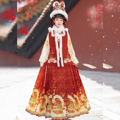出租成人汉服新中式提花马面裙龙年拜年服新款重工刺绣秋冬季租赁