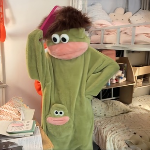 大嘴怪连体睡衣男女同款冬季加厚毛绒保暖趣味卡通家居服可外穿