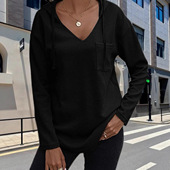 女纯色华夫格v领针织衫 Waffle neck Women Shirt秋季 Knitted