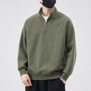 Men's pullover stand up collar half zip hoodie欧美男立领卫衣