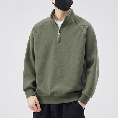 Men's pullover stand up collar half zip hoodie欧美男立领卫衣