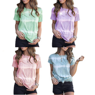 Women's gradient tie dye loose short sleeved t-shirt扎染短袖
