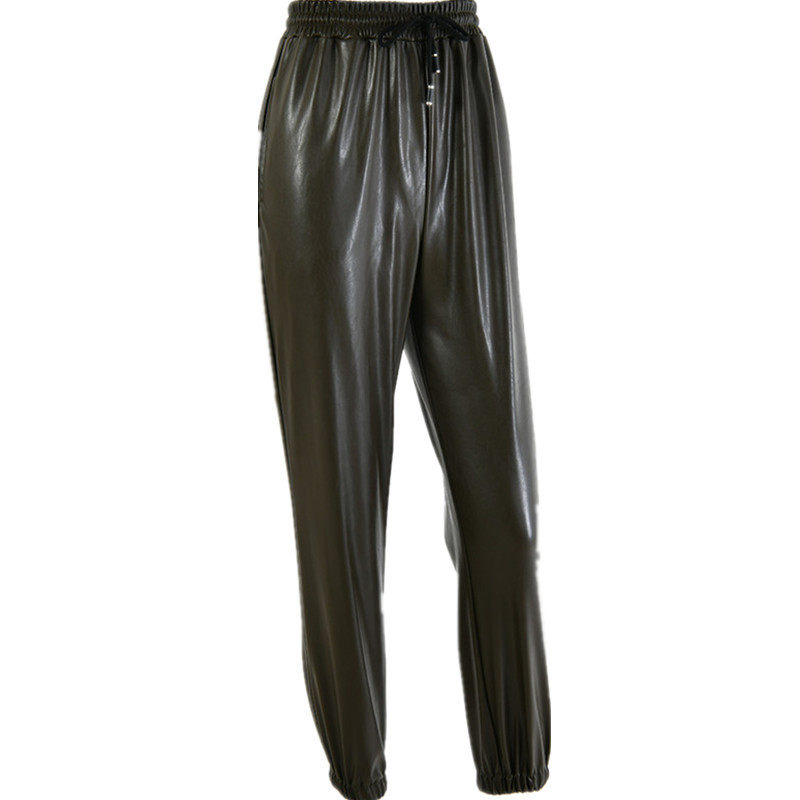 Women leather pants loose elastic PU sexy, small feet女皮裤