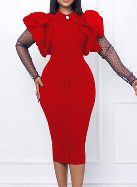 Women's mesh patchwork plus size dress 女装网纱拼大码连衣裙