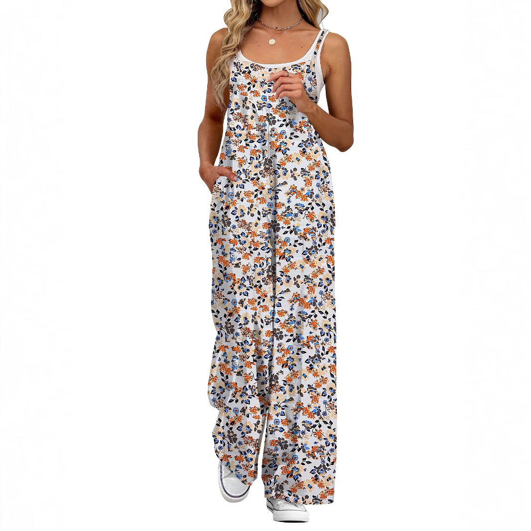Women's suspender floral jumpsuit女印花休闲吊带碎花连体裤