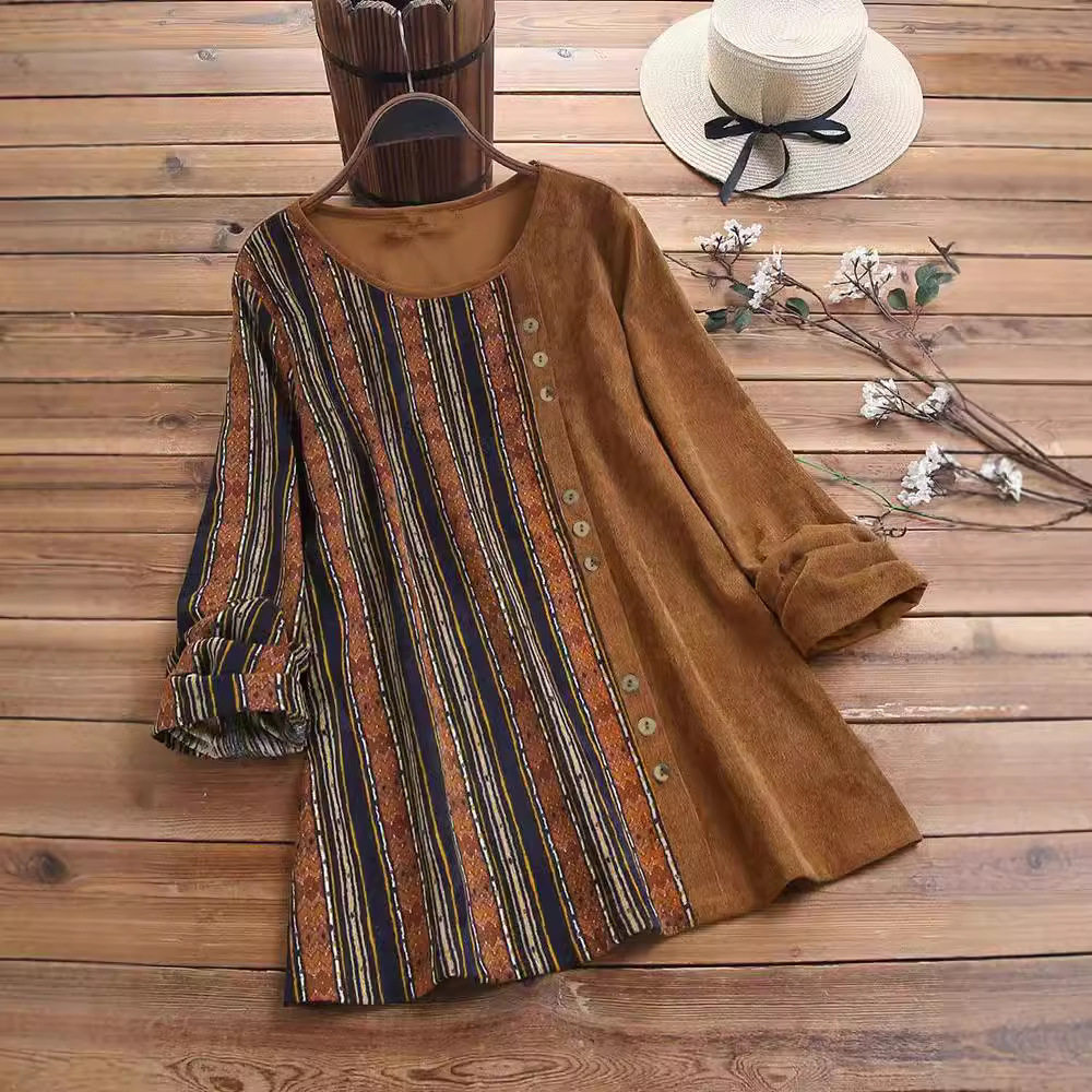 Women's round neck loose long sleeved shirt女宽松女装长袖