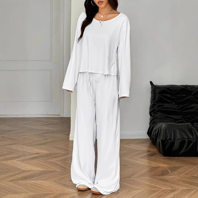 Women solid color satin short sleeved+pants set短袖+裤子套装