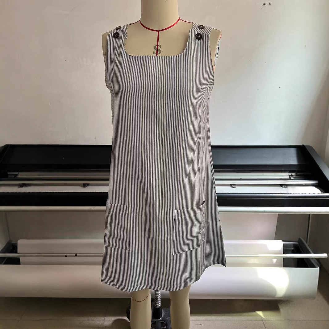 Women striped button up suspender dress女条纹纽扣背带连衣裙