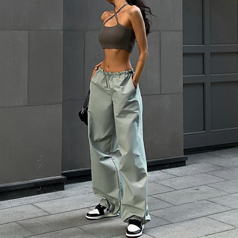 Women's loose pants, work pants女宽松长裤抽绳束腰休闲工装裤