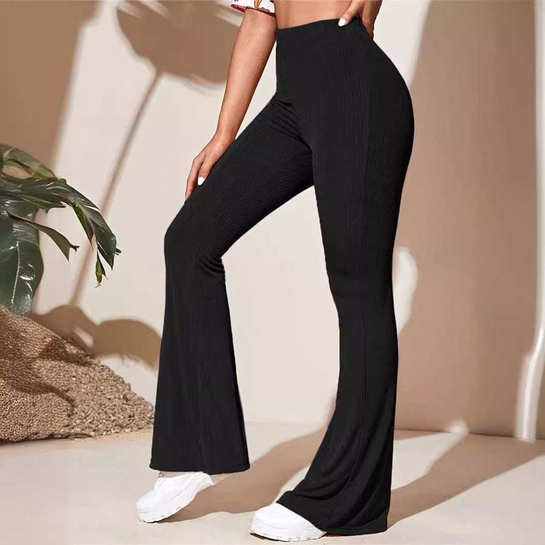 Women's knitted sports pants, flared yoga pants女高腰瑜伽裤