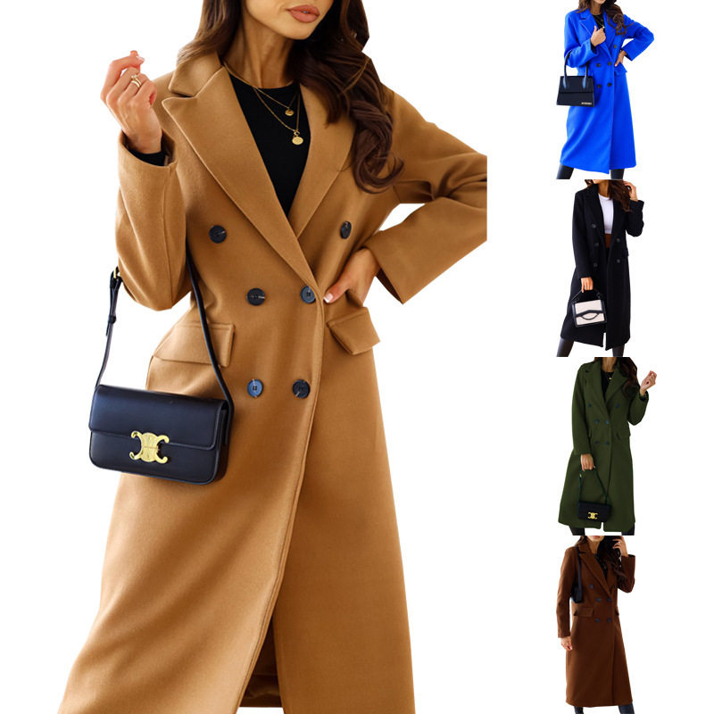 Women's double breasted woolen coat欧美女装双排扣毛呢大衣