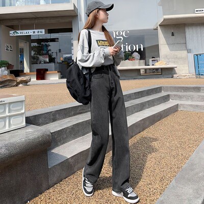 High waisted denim wide leg pants for women高腰牛仔阔腿裤女