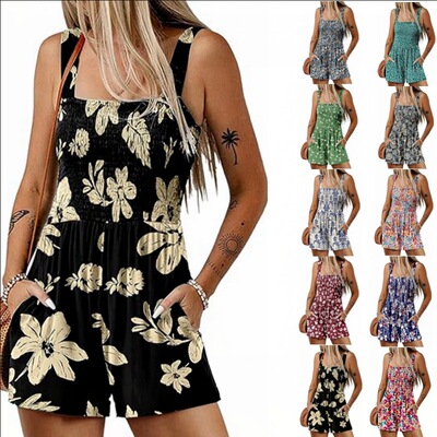 Women's suspender jumpsuit shorts sleeveless loose fit连身衣