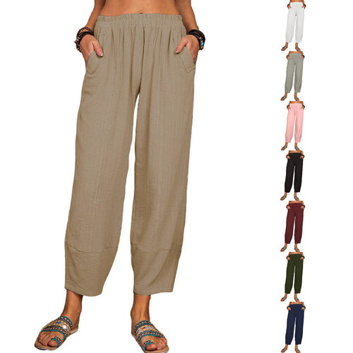 Women loose cotton and linen home Harun pants女棉麻哈伦长裤