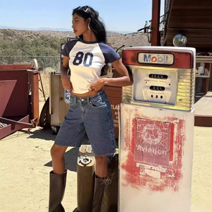 denim five Loose pants牛仔五分裤 women quarter 女 casual