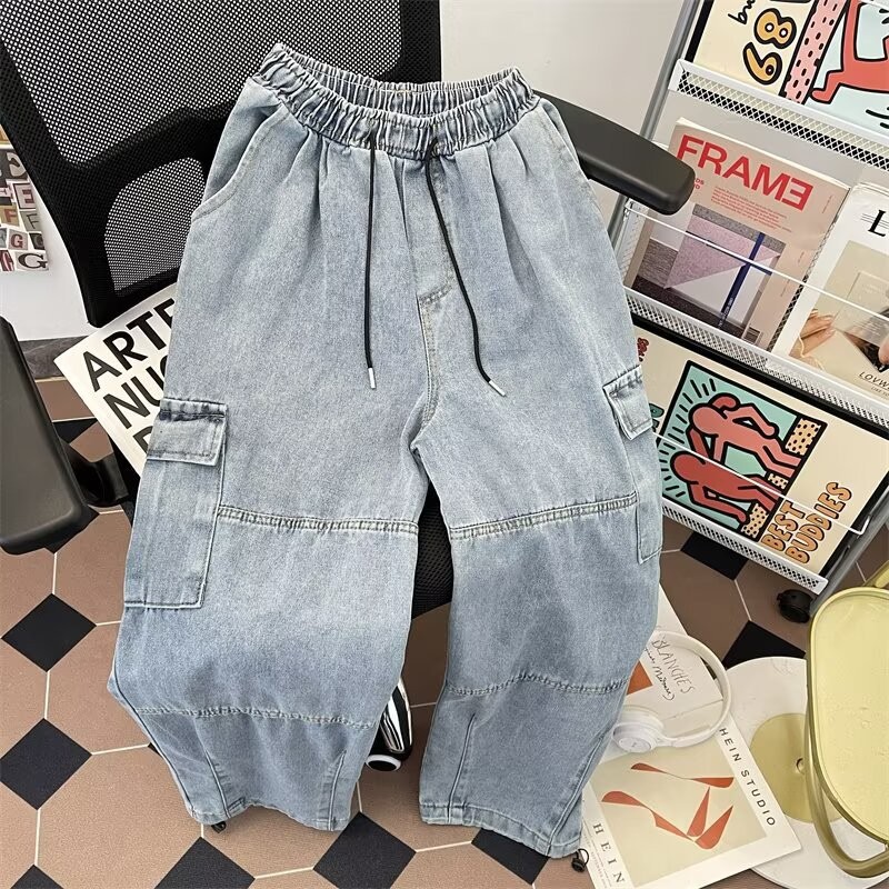 Loose wide leg, large pocket workwear jeans for men/women图片