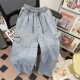 women large wide Loose jeans leg workwear men pocket for