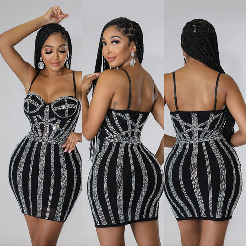 Women's tight fitting rhinestone camisole dress女吊带连衣裙