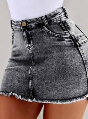 Women's denim bag hip skirt half skirt女牛仔包臀裙半身裙欧美