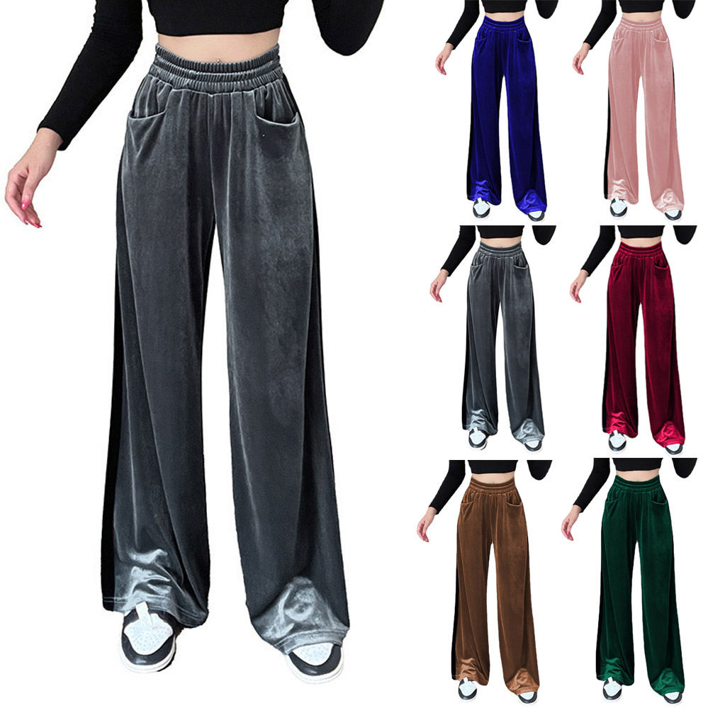 Women's suede straight leg pants女装绒面直筒裤收腰垂感拼接
