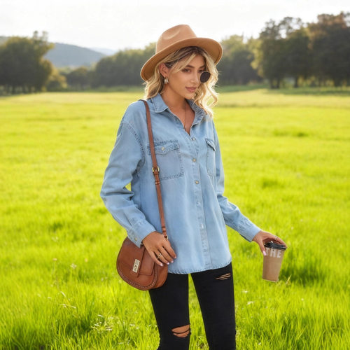 Cowboy jacket shirt for women时尚宽松衬衣水洗牛仔外套衬衫女