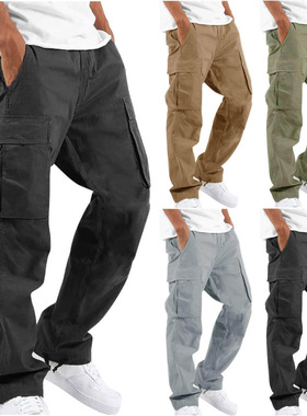 Men work pants with drawstring and multiple pockets男工装裤